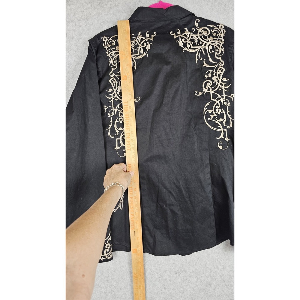 Roper VTG Western Women's XL Black Shirt Beige Embroidered Pearl Snap Cowgirl - Picture 14 of 16
